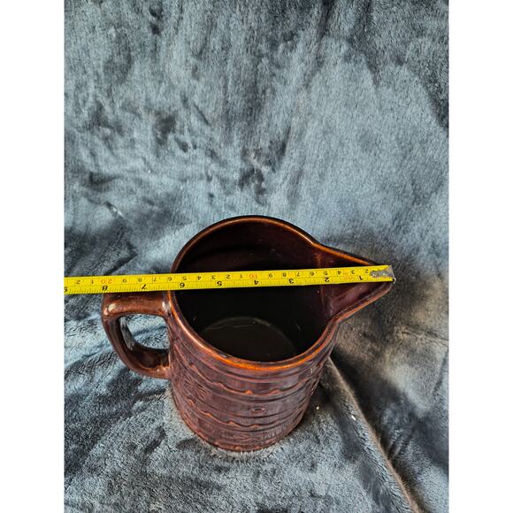 VINTAGE MARCREST BROWN STONEWARE PITCHER DAISY & DOT PATTERN - Picture 11 of 12